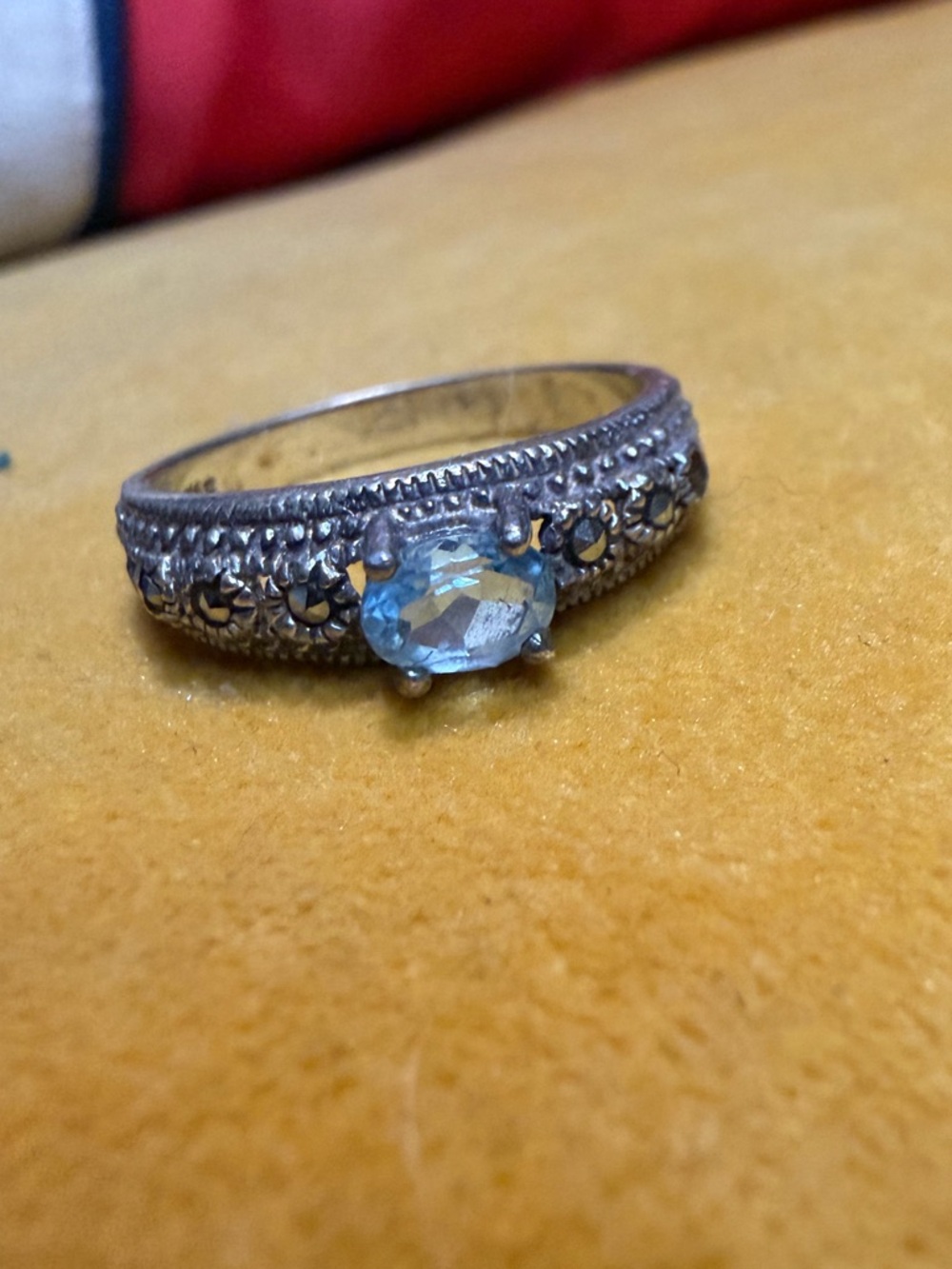 Vintage Silver Ring with Pale Blue Stone